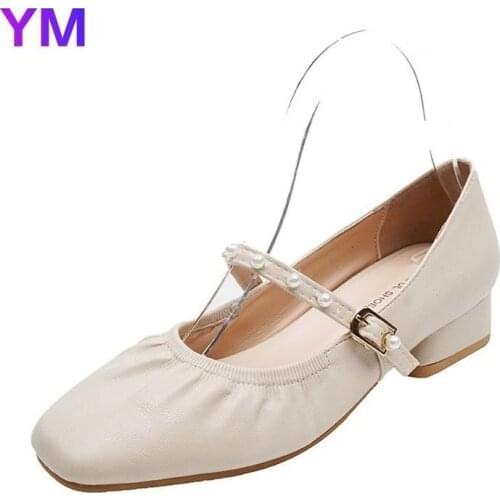 Fashion Short Heels Shoes Square Toe Woman Elegant Comfortable Lady Party Office Wedding Pumps Mary Janes Zapato Mujer 2021