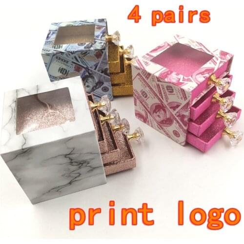 Wholesale new style pull-out eyelash packaging box 4 pairs customized logo for 10mm-25mm mink lashes packaging cosmetics makeup