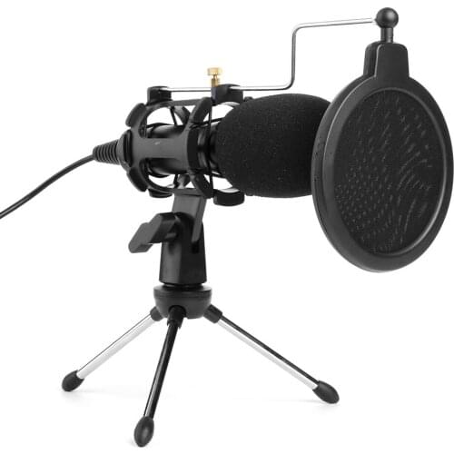 USB Microphone Condenser Wired Handheld Mic Condenser with Folding Stand Windshield for PC Chatting 170*32*32mm