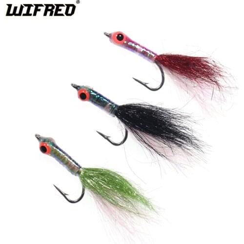 Wifreo 6pcs Minnow Fly Salmon Trout Sea Bass Steelhead Minnow Fly Fishing Flies Lure Ice Dubbing Streamer Fly Artificial Bait