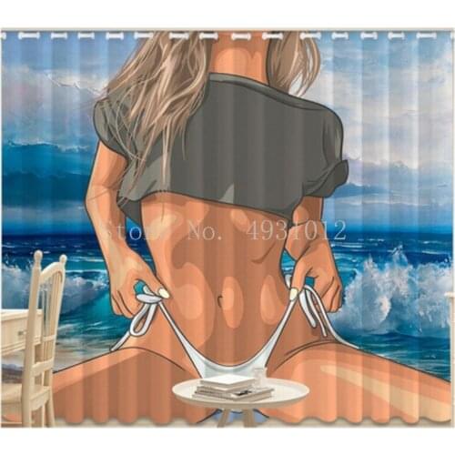 Sexy Girl Curtain White Bikini Womens Curtain Living Room Bedroom Green Palm Leaf Curtain Shade Bedroom Shading Curtain