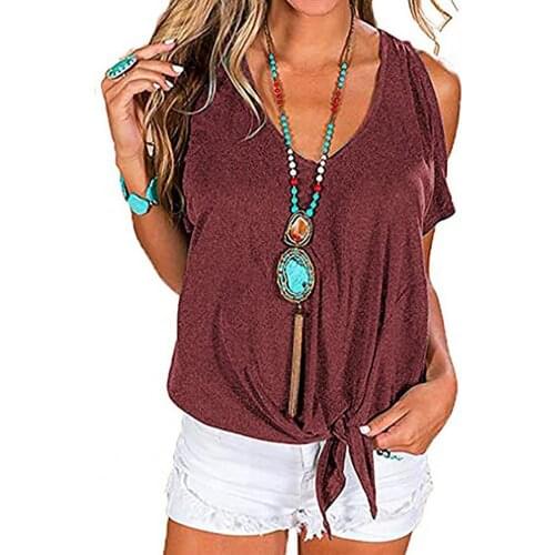 2021 Women Sexy V-neck T-shirt Stylish Loose Solid Color Off Shoulder Short-Sleeved T-shirt Ladies Summer Breathable Clothing