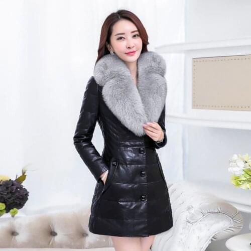 Women Jacket Winter Faux Fox Fur Collar White Duck Down Jackets Thick Parka Warm Woman Coat Leather Jacket Abrigo WXF444 s