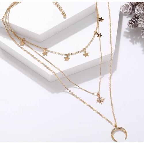 Moon Star Pendants Necklaces Trendy BOHO Multi Layered Choker Necklace For Women 2020 New Chain Chokers Nacklaces Gift Jewlery