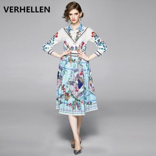 VERHELLEN High Quality Fashion Runway Dress 2020 Spring Womens Womens Long Sleeve Gorgeous Tassel Flower Printed Vintage Dress