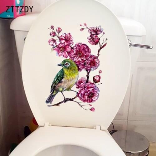 ZTTZDY 16.2CM×23.8CM Vintage Home Wall Stickers Mural Bird On Flower Branch WC Toilet Decoration T2-0758