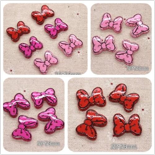 10pcs Kawaii Resin Glitter Red/Pink/Hot Pink Bow Flatback Cabochon DIY Hair Bow Center Scrapbooking Craft,20*24mm