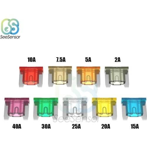 10pcs Auto Car Truck Mini Blade Fuse Zinc Alloy and Plastic Material 2A 5A 7.5A 10A 15A 20A 25A 30A 40A
