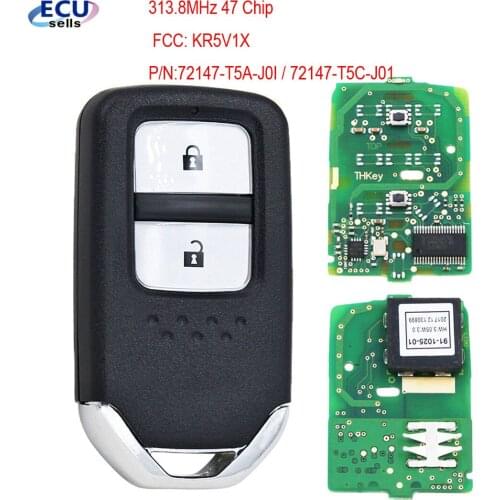2 Button Smart Remote Key Fob 313.8MHz 47 Chip For Honda Fit City Crider Jazz Shuttle Vezel FCC: KR5V2X, P/N: 72147-T5A-G01