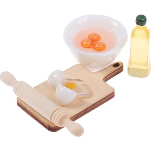 5Pcs/Set Cute Rolling Pin Egg Bowl Olive Oil Set Kitchen Accessories 1:12 Dollhouse Miniature