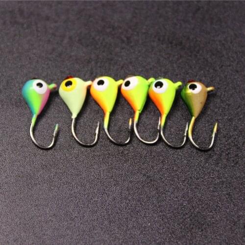 6pcs/set 1.5cm 1.1g Mini Metal Head Ice Fishing Lure Lead Jig Hook 12# Winter Pesca Practical Jigging Bait Random Mixed Color