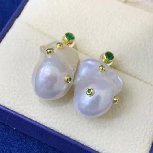 Best seller solid sterling silver 925 natural white big baroque pearl lady earring high quality jewelry bijoux bridal