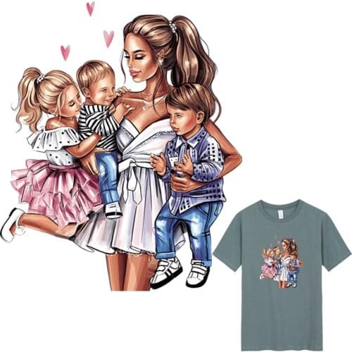 Big Family Children Patches For Clothing Hot Tear Transfer Paper Hoodie Tops Heat Press Diy Applique Transfers