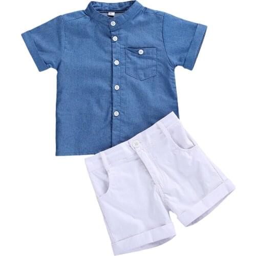Infant Baby Boys Clothes Sets Gentleman Solid Short Sleeve Single Breasted Shirts Tops Shorts 2pcs