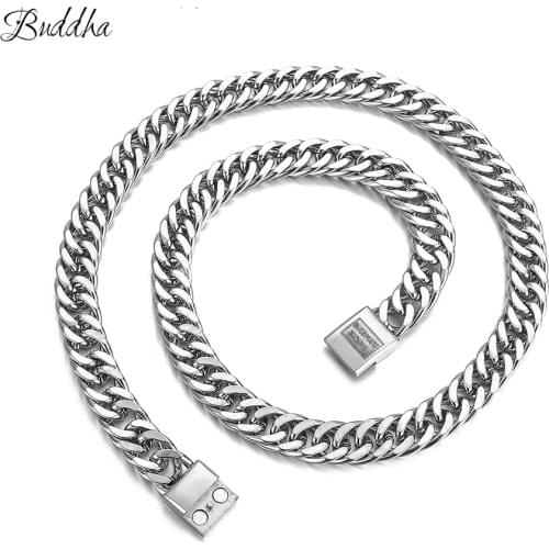 Mens Buddha Necklace Stainless Steel Chain To Silver Color Curb Cuban Link Chain Buddha Necklace Gift for Men 60cm ZTN510-1