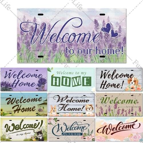 Welcome Metal Tin Signs Vintage Pet Family Hanging Metal Poster Plates Plaque Bar Pub Garden Farm Home Wall Decor