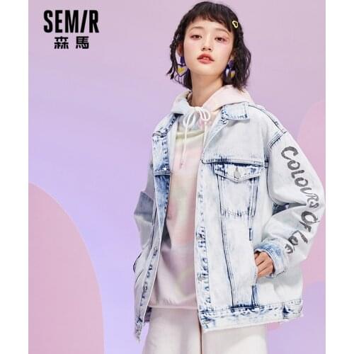 SEMIR Denim Jacket Men And Women Snowflake Couple Jacket Loose Trendy Printing 2021 Spring New