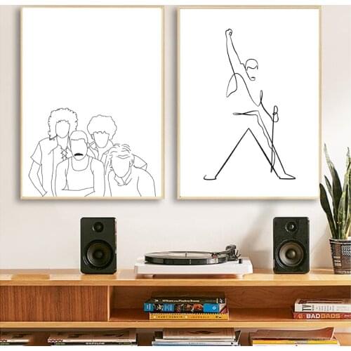 Freddie Mercury Silhouette Line Drawing Art Prints Black and White Minimalist Poster Music Wall Pictures Canvas Painting Decor