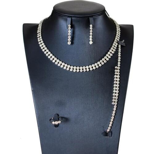 LAN PALACE new contracted 3A cubic zirconia Necklace/Earrings/Ring/Bracelet 4PCS jewellery sets for wedding free shipping