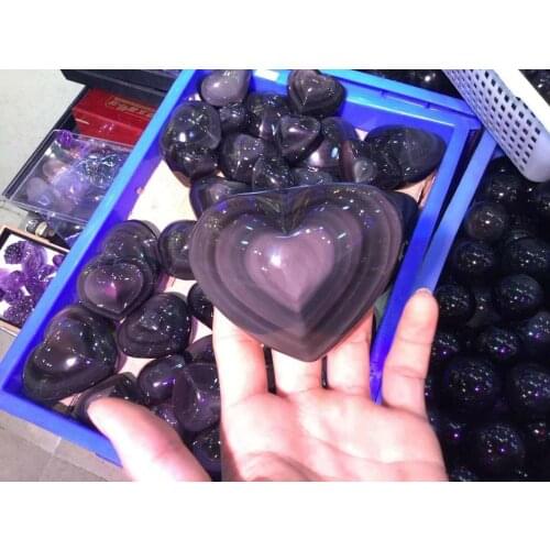 Beautiful heart shape Natural crystal rainbow eye obsidian 120-140g