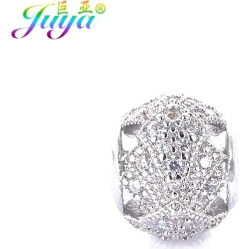 Micro Pave Crystal Hollow Flower Large Hole Metal Spacer Charm Beads Accessories For DIY Natural Stones Beadwork Jewelry Making