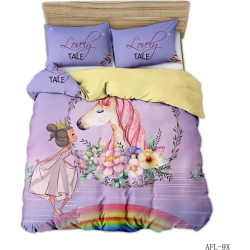 KTLRR 3D Cute Unicorn Bedding set Duvet cover and pillowcases EU / AU /US size for girls or boys for party gift 100% Microfiber