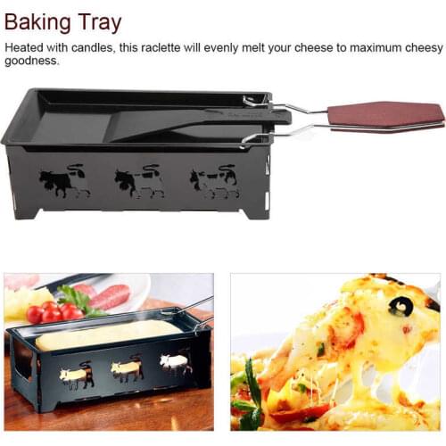 Mini Raclette Set Portable Non Stick Cheese Raclette Rotaster Baking Tray Stove with Wodd Handle Grilling Tool