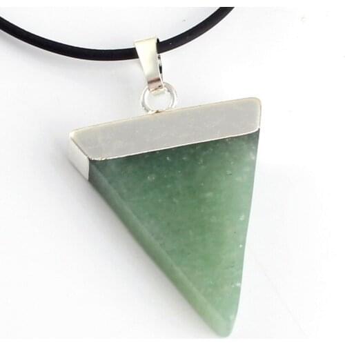 Trendy-beads Simple Style Silver Plated Natural Green Aventurine Geometric Shape Pendant