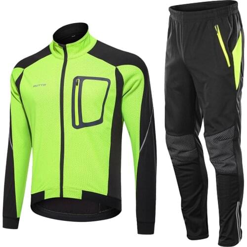 Men Winter Thermal Fleece Cycling Clothing Windproof Waterproof Warm Bike Jacket Pant Bicycle Suit Cycling Jacket Set