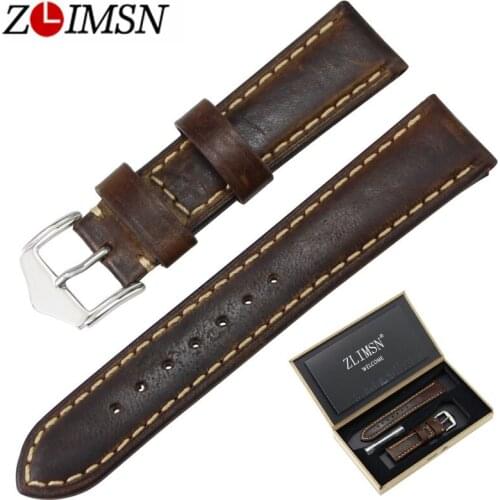 ZLIMSN Watch Men Genuine Leather Watch Bands Watchbands Suitable for Panerai Replacement Belt 20mm Straps Stainless Steel Buckle
