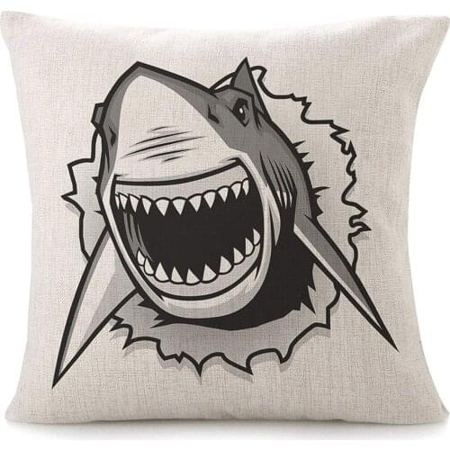 Throw Pillow Covers for Couch Great White Shark Rip with Open Mouth Decorative Square Bed Or Sofa Pillows Case Cartoon Mascot