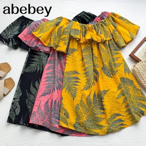 2021 New Summer sweet All-match Off shoulder Slash neck Dress ruffles slim Dress A-line short Dress