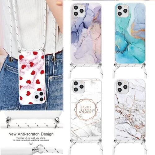 Cross Necklace Cord Lanyards For Samsung A51 A42 A41 A12 A42 A30 A50 S A21s A70 A71 M31 S20 FE S10 Plus Note20 Ultra Marble Case