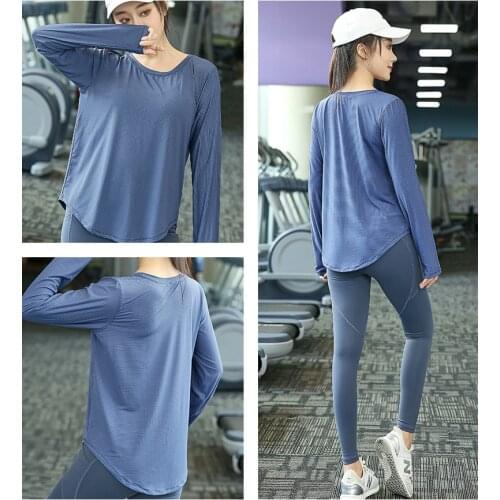 Plus Size L-4XL Women Sport Shirts Yoga Tops Fitness Long Sleeve T-Shirts Gym Workout Clothing Sportswear Loose Yoga Crop Tops