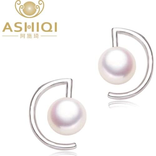 ASHIQI 925 Sterling Silver stud earrings Music notes. Natural Freshwater Pearl Earring For Women Fine Jewelry