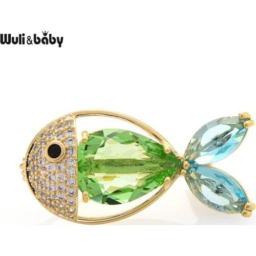 Wuli&baby Cute Cubic Zirconia Fish Brooches For Women Lady 3-color Top Quality Swimming Fish Brooch Pin Gifts