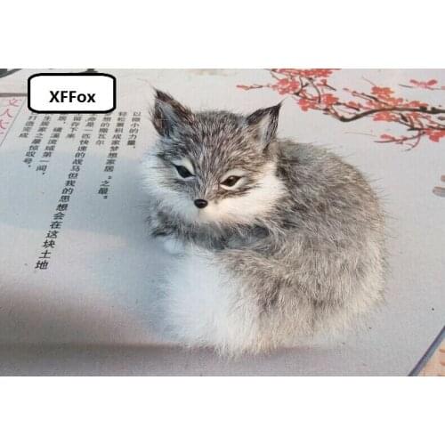 Cute real life gray fox model plastic&furs simulation fox doll gift about 13x9x12cm xf1711