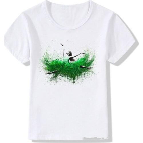 Blue dress Ballet dancer printed novelty tee summer girls clothes t-shirts white tshirt top cute girl t shirt kids clothing