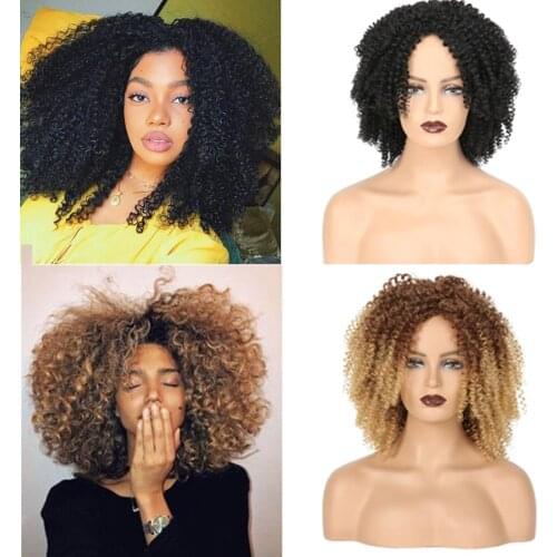 Synthetic Afro Short Bouncy Kinky Curly Wigs for Black Women Heat Resistant Curl Brazilian Hair