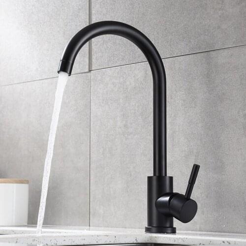 Stainless Steel Black Spray Paint Kitchen Sink Faucet Cold and Hot Water 360 Degree Swivel Mixer Tap Basin Faucet Single Handle