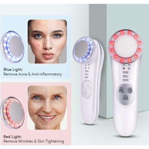 LED Photon Skin Rejuvenation Beauty Device Acne Pimple Wrinkle Removal Ultrasound Facial Lifting Mesotherapy Electroporation RF