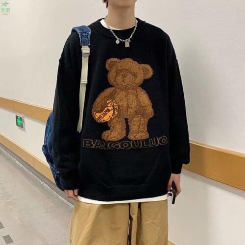 Fashion Lovely Bear Sweater Men 2020 Winter Pullover Men Sweaters Oversized Boy Student Sweater Black