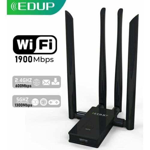 EDUP 1900Mbps USB WIFI Adapter Dual Band 2.4G/5Ghz 4*6dBi Antennas Converter Desktop Wireless WIFI USB 3.0 Network Card Receiver