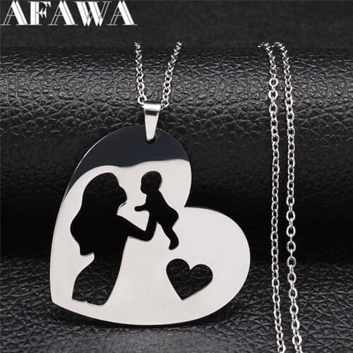 2021 Family Love Heart Baby Mum Stainless Steel Silver Color Chain Necklaces Women Jewelry collier acier inoxydable NXS01