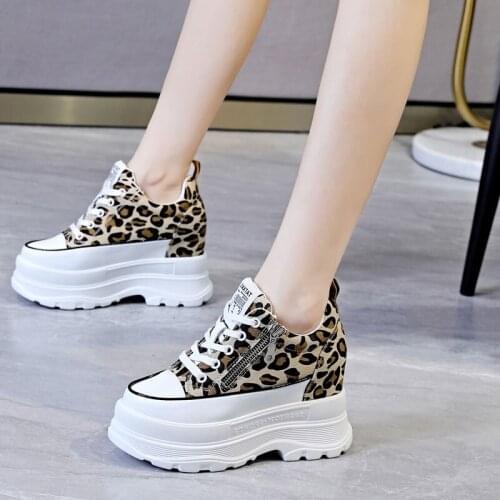 Spring Autumn New Korean Style Height Increasing Platform Wedges Canvas Genuine Leather Women Casual Sneakers Shoes Ladies Pumps