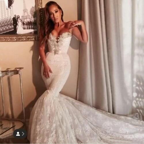 2021 Chic Lace Mermaid Wedding Dresses Sweetheart Crystals Beaded Bridal Gowns Vintage Backless Court Train Vestidos De Novia