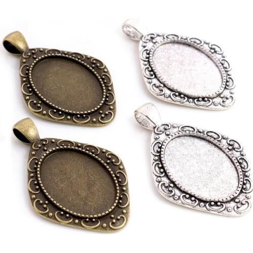 10pcs 18x25mm Inner Size Antique Bronze Silver Colors Flowers Style Cameo Cabochon Base Setting Pendant necklace findings