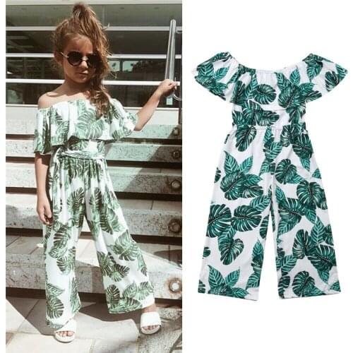 2020 Toddler Baby Girl Casual Fashion Green leaf printing Clothes Summer Outfits Children Jumpsuit Overall roupas menina
