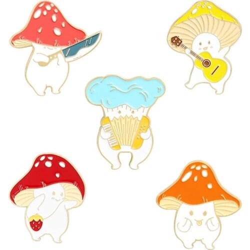 5Pcs Mushroom Enamel Pin Custom Funny Guitar Accordion Brooches Bag Lapel Pin Cartoon Cute Badge Jewelry
