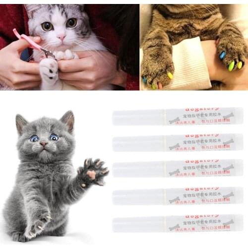 5Pcs Pet Dog Cat Nail Protector Claw Paws Covers Gel Adhesive Glue